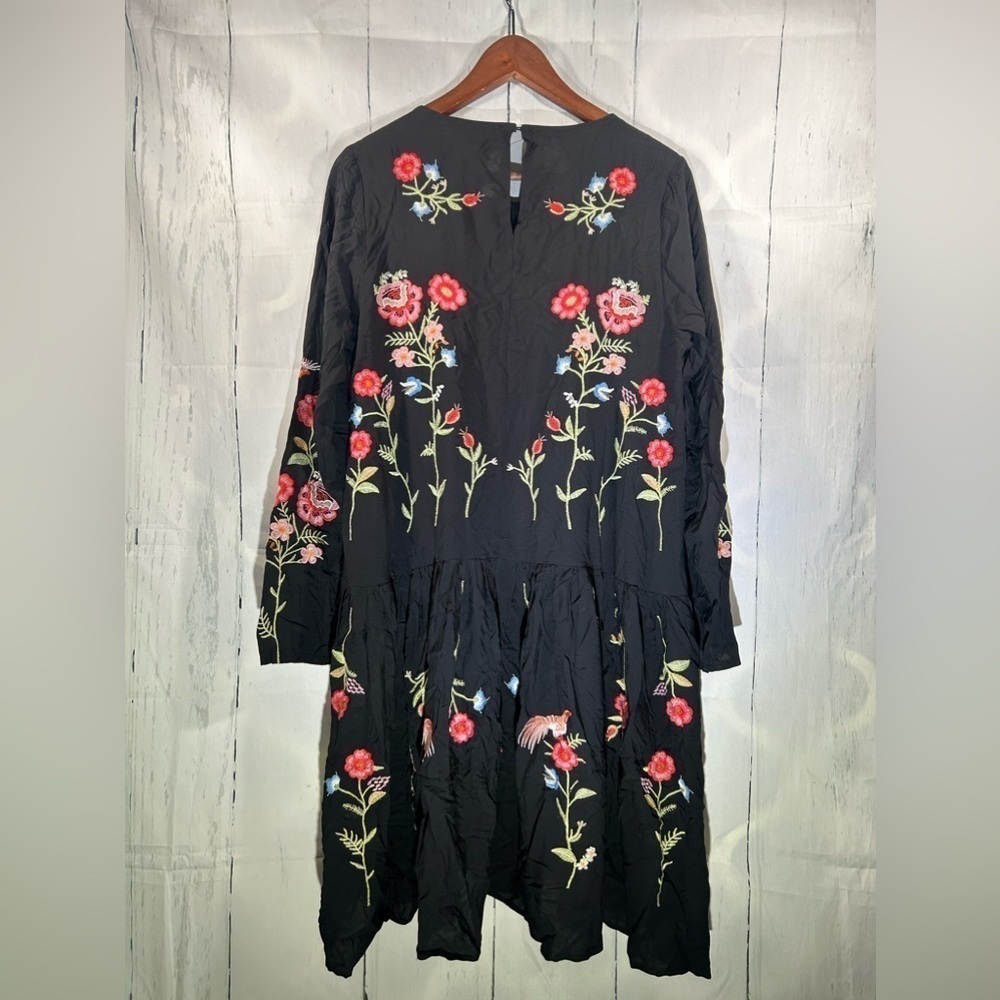 Philosophy Floral Embroidered Long Sleeve Dress Womens Black Short Flowy Sz M - Picture 8 of 16